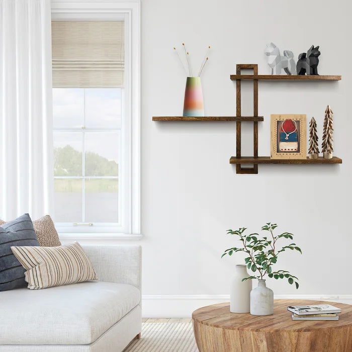 Sheesham Solid Wood 3 Tiers Accent Shelf Wall Mounted - Furnishiaa -  -